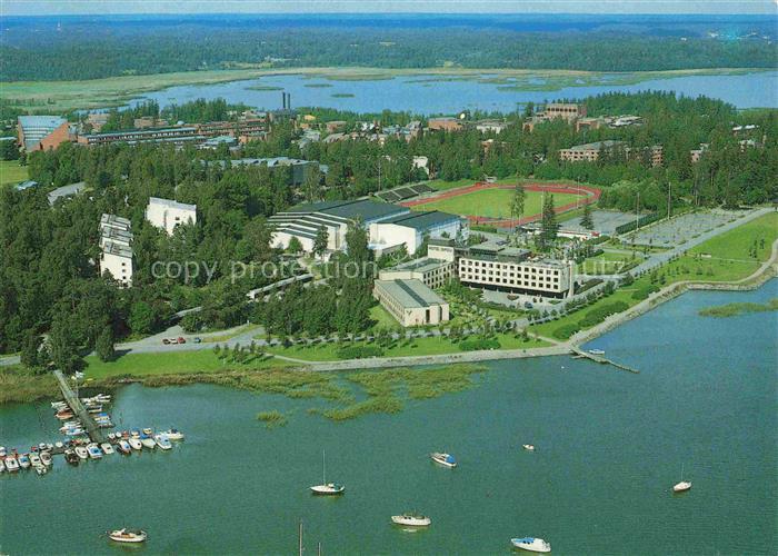 Otaniemi Hotelli-Dipoli Otaniemi Fliegeraufnahme Bucht Hafen Sportanlage Hotel B