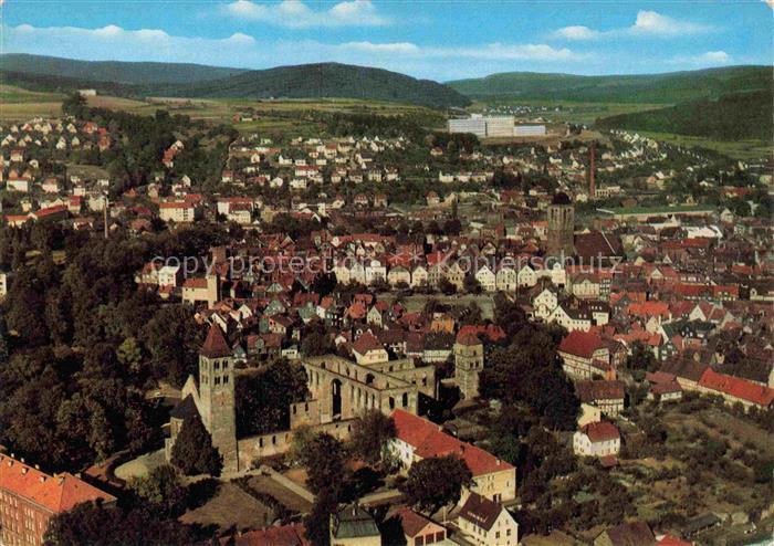BAD HERSFELD Hessen Luftaufnahme Altstadt Stiftsruine Kirche Wohngebiet Huegel