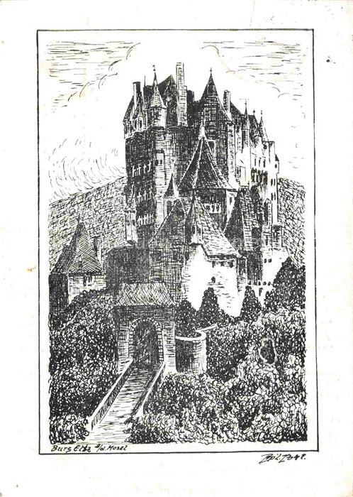 Eltz Burg Eltz Wierschem Mayen-Koblenz Rheinland-Pfalz Burg-Eltz Mosel Zeichnung