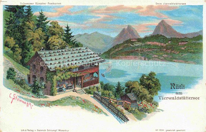 STEINMANN C. Schweiz Kuenstlerlitho Nr. 2002 Ruetli am Vierwaldstaettersee