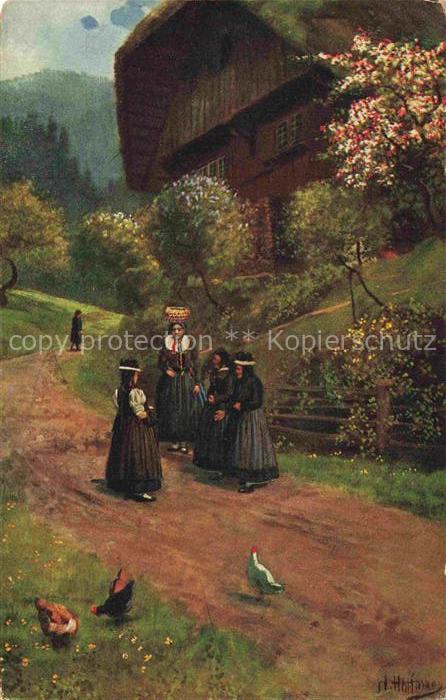 HOFFMANN  Heinrich Kuenstlerkarte Nach dem Kirchgang St Georgen