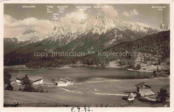 MITTENWALD Bayern Lautersee Karwendel See Berge Wald Alm Haeuser Bergpanorama