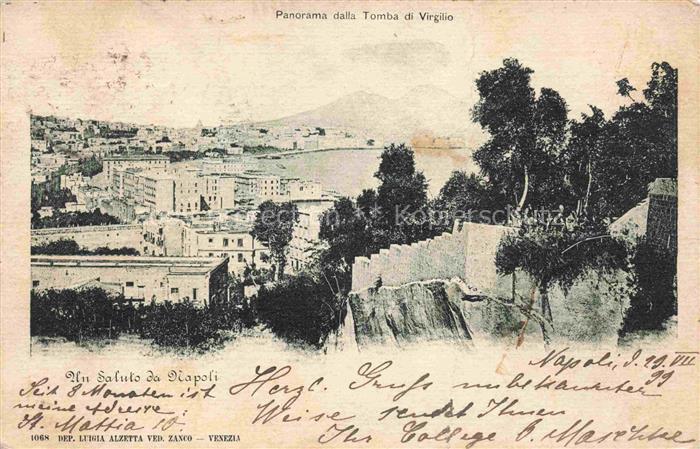 NAPOLI Neapel Naples IT Panorama Tomba-di-Virgilio Meer Vesuv Stadt Mauern Baeum