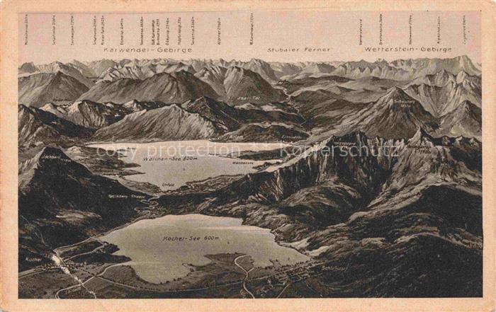 Walchensee Kochel See Bayern Kochel-See Walchensee Panorama Reliefkarte Karwende
