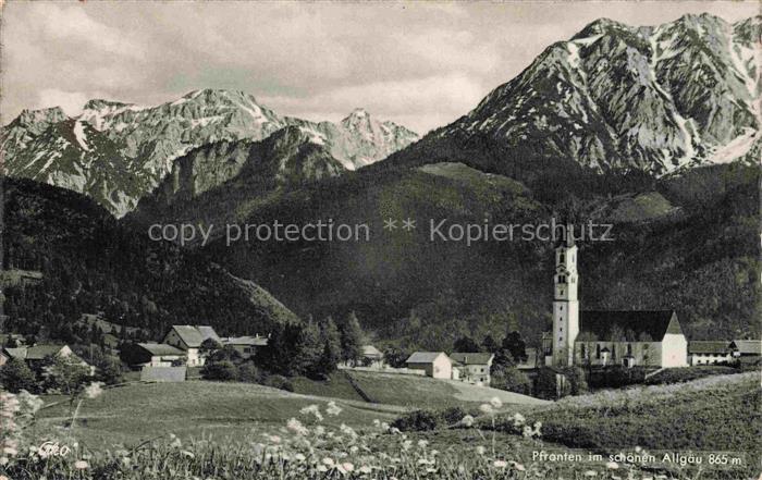 Pfronten Ostallgaeu Bayern Allgaeu Kirche Bergpanorama Wiesen Dorf Berge Schnee