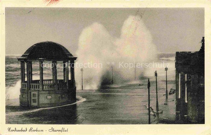BORKUM Nordseebad Niedersachsen Nordseebad Sturmflut Musikpavillon Promenade Wel
