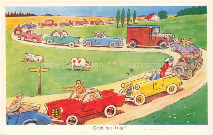 BERLIN CITY Autos Verkehr Landstrasse Kuehe Humor Illustration Stau