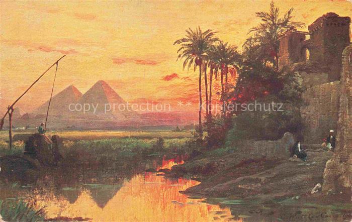 Giza Gizeh Egypt Pyramiden Palmen Nil Sonnenuntergang Ruinen Beduinen Wasser