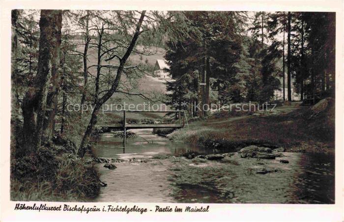 Bischofsgruen Bayreuth Bayern Maintal Bach Bruecke Fichtelgebirge Nadelwald Wald