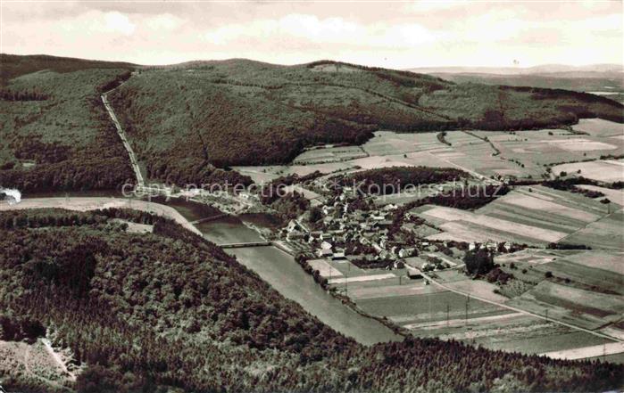 Hemfurth-Edersee Edertal Hessen Edersee Dorf Wald Felder Talsperre Luftaufnahme