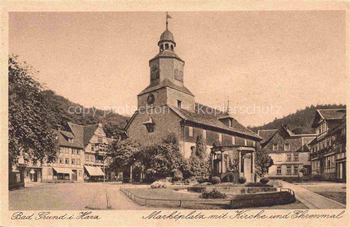 Bad Grund Harz Osterode Niedersachsen Marktplatz Kirche Ehrenmal Fachwerkhaus Br