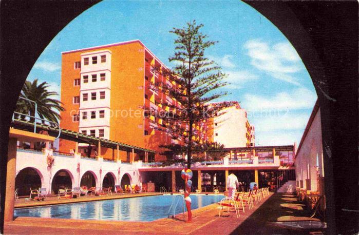 Las Palmas Gran Canaria ES Hotel-Metropol Swimmingpool Hochhaus Palme Liegestueh
