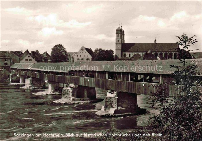 Bad Saeckingen BW Holzbruecke Hochrhein Rhein Muenster Fachwerkhaus Rheinbruecke