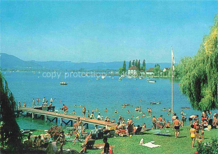 Bodman-Ludwigshafen Bodensee Strandbad Bodensee Steg Badegaeste Segelboote Weide