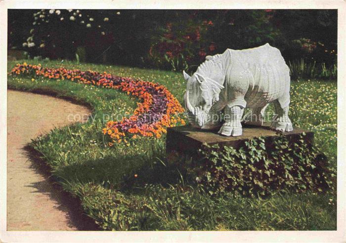MEIssEN Elbe Sachsen Porzellan-Manufaktur Nashorn-Skulptur Werkshof Blumenbeete