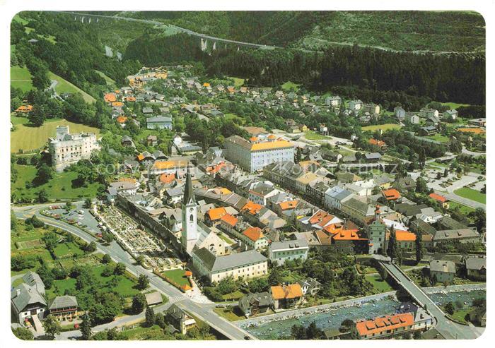 Gmuend Liesertal Maltatal Kaernten AT Liesertal Stadtansicht Kirche Fluss Viaduk
