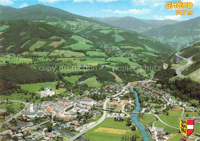 Gmuend Liesertal Maltatal Kaernten AT Liesertal Stadtansicht Kirche Fluss Viaduk