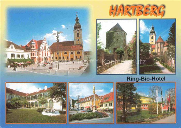 Hartberg Steiermark AT Hauptplatz Kirche Stadtturm Ring-Bio-Hotel Pestsaeule Sta