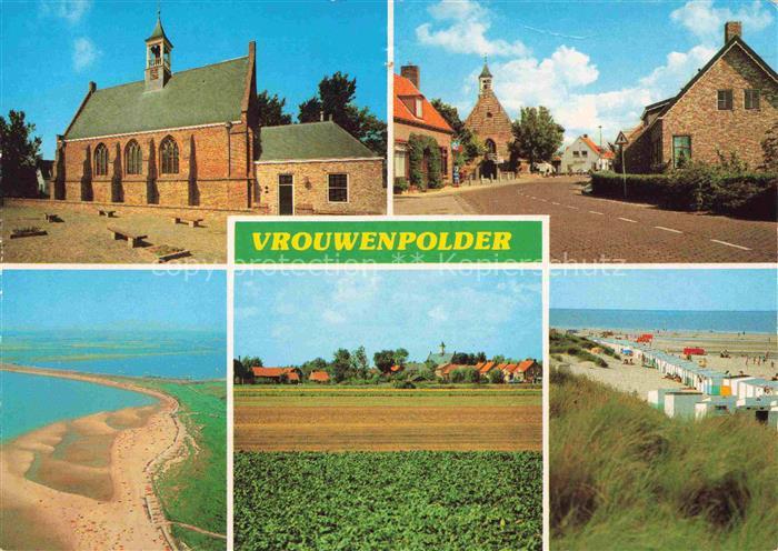 Breezand Kirche Dorfstrasse Strand Strandhaeuser Polderlandschaft Luftaufnahme