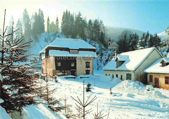 Ybbsitz Niederoesterreich AT Gasthof-Krumpmuehle Winter Schnee Kirche Gasthof Wa