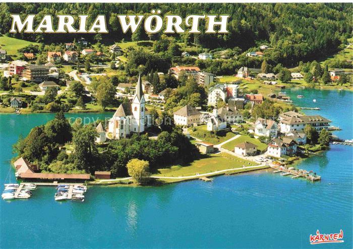 Maria Woerth Woerthersee Kaernten AT Woerthersee See Kirche Halbinsel Boote Wald