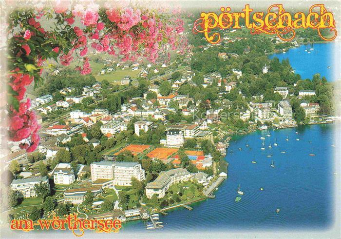 Poertschach Woerthersee Kaernten AT Woerthersee Fliegeraufnahme Segelboote Tenni
