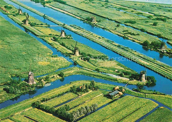 Kinderdijk Molenlanden Zuid-Holland NL Windmuehlen Polder Kanaele Fliegeraufnahm