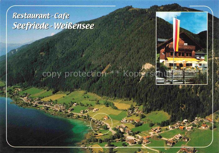 Neusach Weissensee Kaernten AT Luftbild Restaurant-Cafe-Seefriede Weissensee See