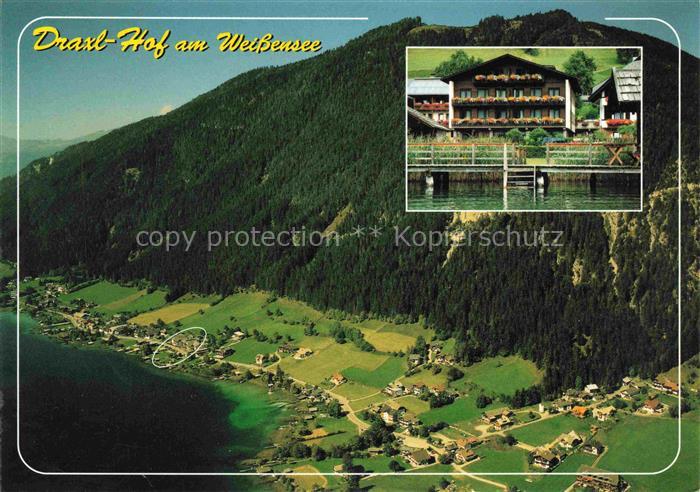Neusach Weissensee Kaernten AT Luftbild Draxl-Hof Weissensee See Berge Wald Hote