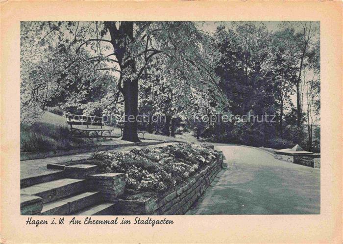 Hagen Westfalen Ehrenmal Stadtgarten Park Treppen Blumenbeete Baeume Bank Weg
