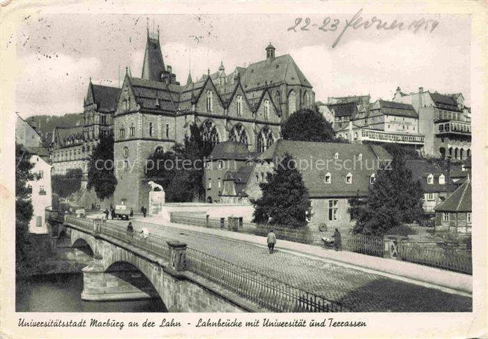 MARBURG LAHN Lahnbruecke Universitaet Lahn Terrassen Bruecke Altstadt Kirche