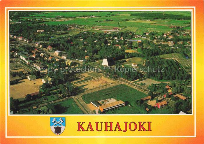 Kauhajoki Lansi-Suomen Laani Suomi Fliegeraufnahme Stadtpanorama Kirche Wappen F