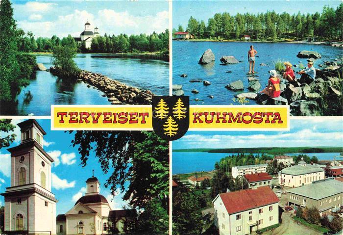 Kuhmo Suomi See Kirche Orthodoxe-Kirche Wappen Badende Felsen Stadtpanorama