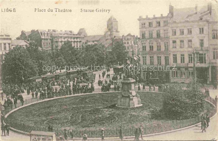 LIEGE  Luettich Luik Belgie Place-du-Théâtre Statue-Grétry Strassenbahn Passante