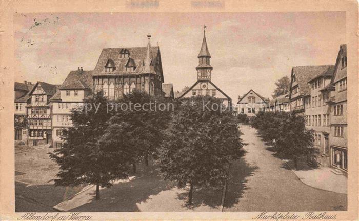 BAD SOODEN-ALLENDORF Marktplatz Rathaus Fachwerk Kirchturm Baeume Altstadt Werra