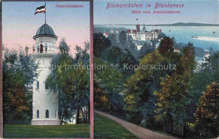 Blankenese Hamburg Bismarckstein Aussichtsturm Elbe Blick Baeume Villen Fluss Pa