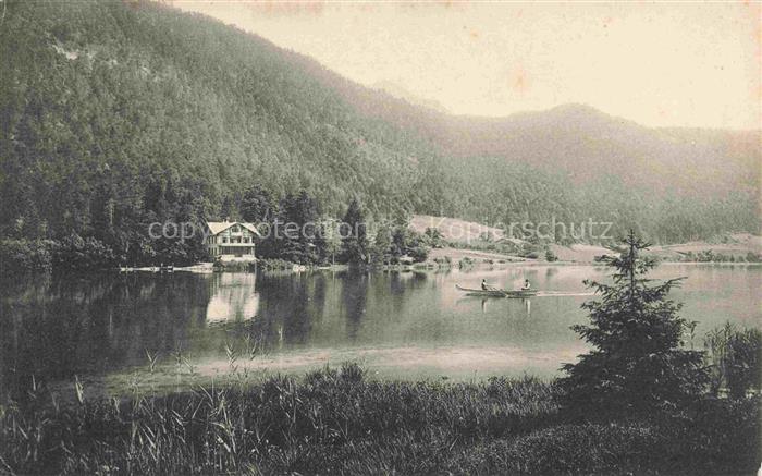 Thumsee Bad Reichenhall Bayern Thumsee See Ruderboot Haus Wald Berge Spiegelung