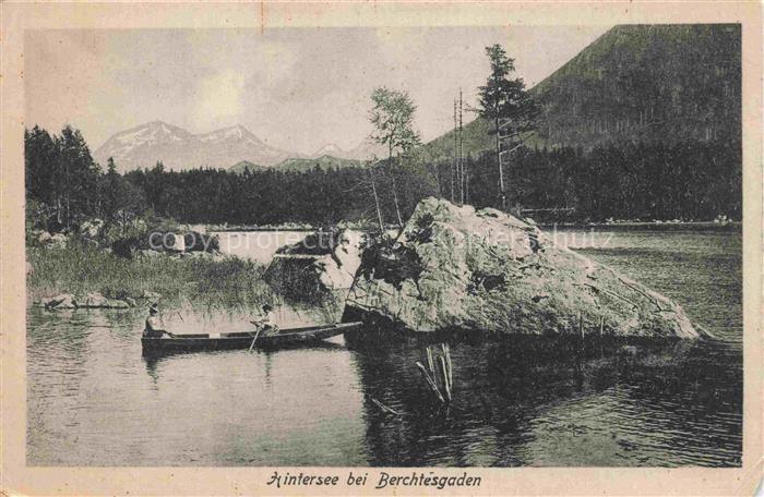 BERCHTESGADEN Bayern Hintersee See Berge Felsen Boot Nadelwald Alpen