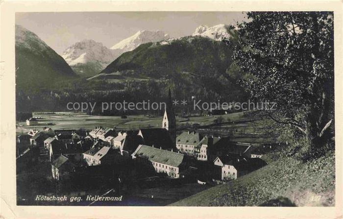 Koetschach-Mauthen Kaernten AT Koetschach Kellerwand Alpen Kirchturm Ortsansicht