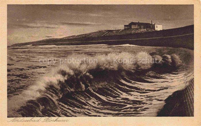 BORKUM Nordseebad Niedersachsen Nordsee Wellen Brandung Duenen Haus Sturm Meer