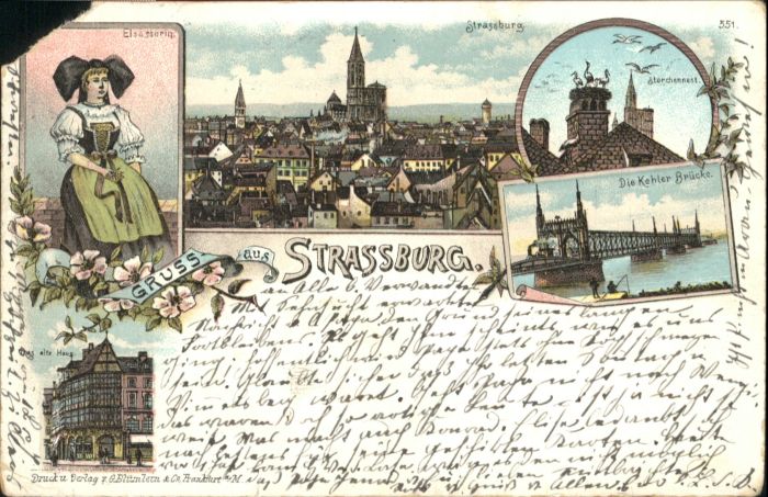 Strasbourg Alsace Strassburg  Litho Elsässerin Kehler Brü