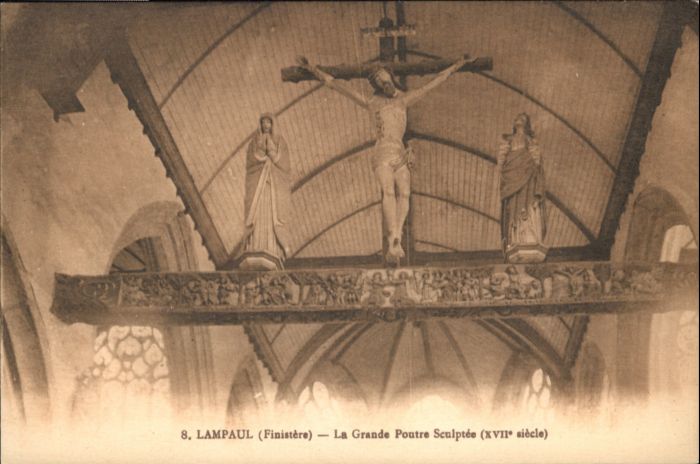 Lampaul Grande Poutre Sculptee Jesus Kreuz