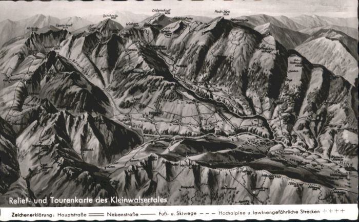 Kleinwalsertal Reliefkarte Tourenkarte