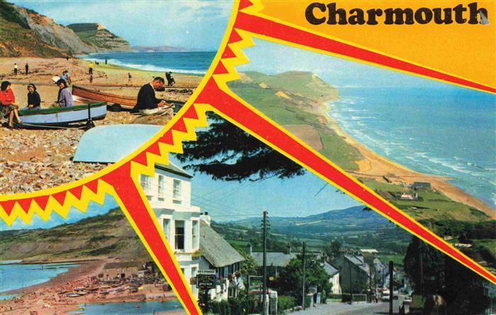Charmouth Dorset UK Kuestenpanorama Strand Ortspartie Luftaufnahme