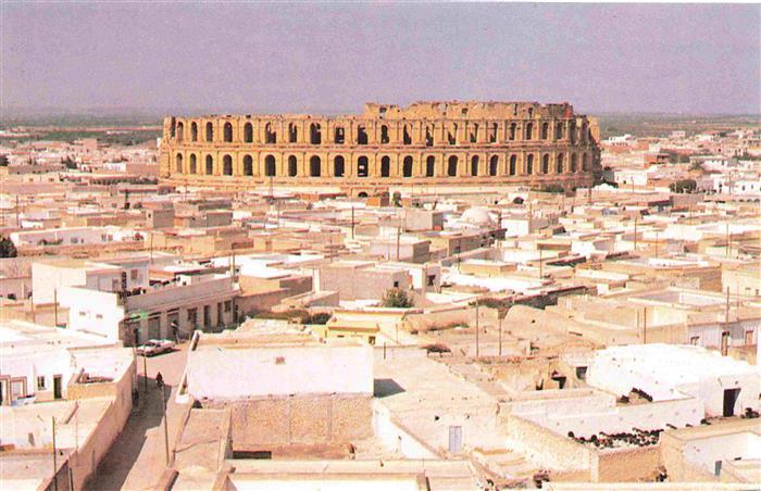 El Jem Tunesie Amphiteatre row of states from today built in roman weay