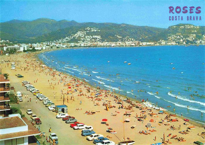 Roses Costa Brava ES Su Gran Playa al fondo del anchuroso Golfo Fliegeraufnahme
