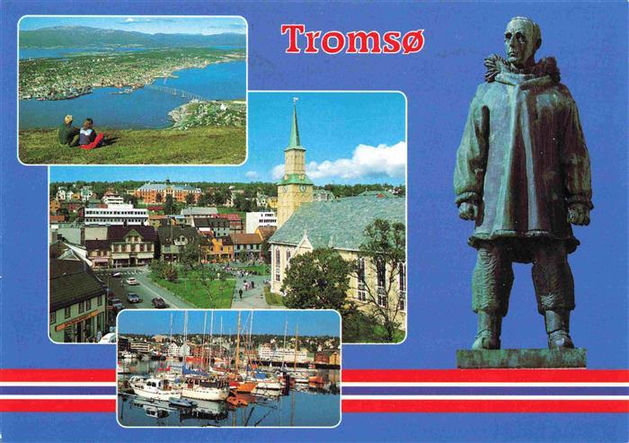 Tromso Norge Panorama Stadtansicht Hafenpartie Denkmal