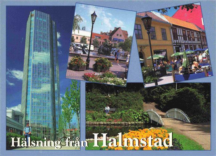 Halmstad Sweden Teilansichten Stadtzentrum Wasserspiele Strassencafés Parkanlage