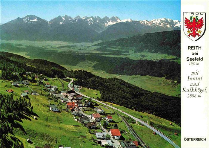 Reith Seefeld Tirol AT mit Inntal und Kalkkoegel Fliegeraufnahme