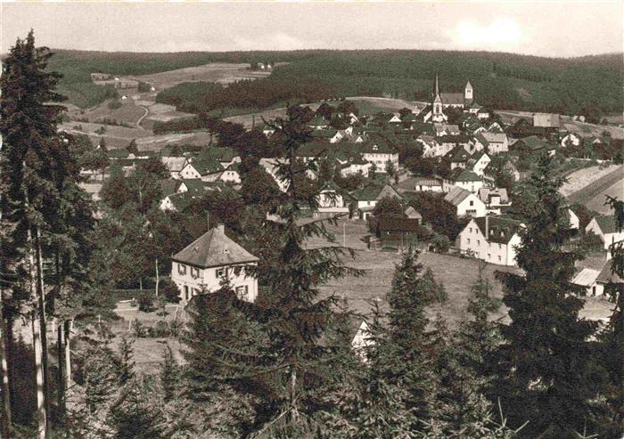 Bischofsgruen Panorama Hoehenluftkurort im Fichtelgebirge Blick vom Huegelfelsen